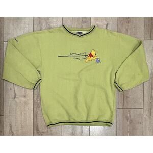 Disney Winnie The Pooh Embroidered Large Vintage Y2K Green Crewneck Pullover